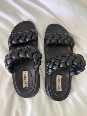 Steve Madden Black Double Braided Slide Sandals